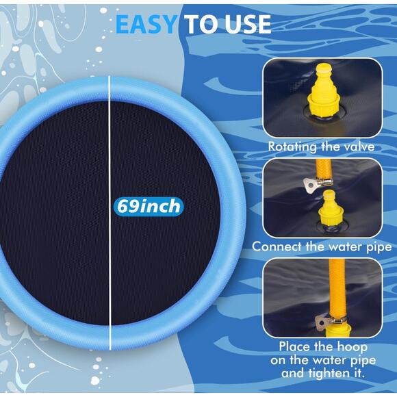 YAUNGEL 69in Splash Pad for Dogs: Non-Slip, Durable, Foldable Dog Pool, Blue - Picture 6 of 6